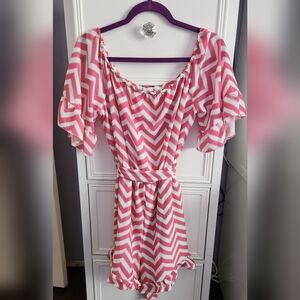 Perfectly Priscilla Pink and White Chevron Romper Size M